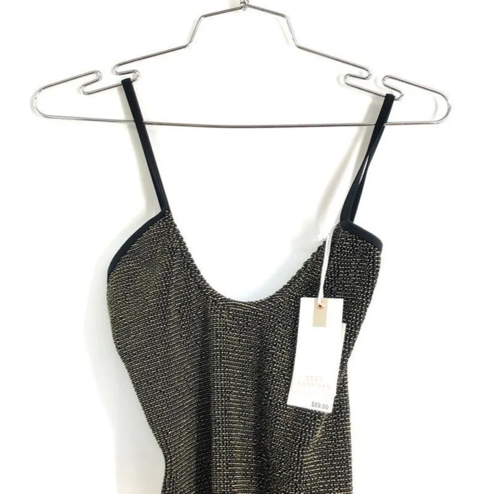 Good American Women's 00/0 Black‎ Gold Metallic Ribbed One‑Piece Swimsuit NWT